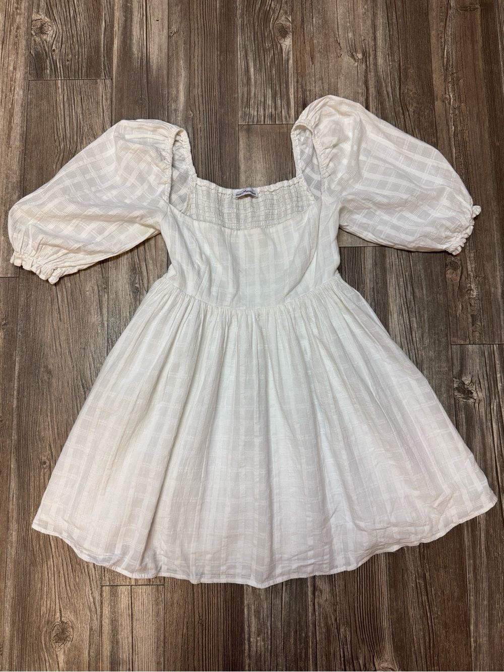 White Cotton Babydoll Dress Cottagecore Puff Sleeve Milkmaid S - Picture 2 of 6